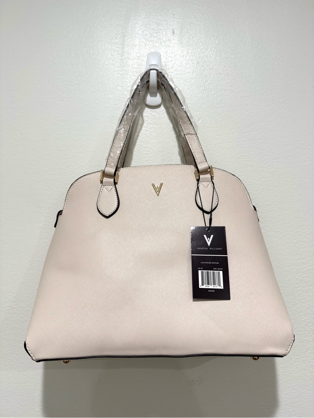 NWT Vanessa Williams Off White Lush Collection Faux Leather Round Satchel Purse